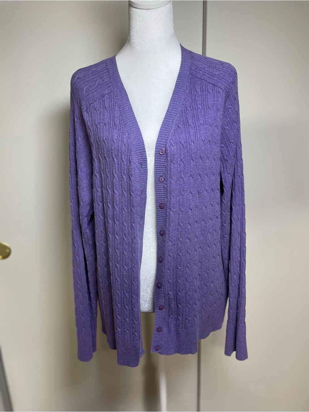 croft & barrow Lavender Cable Knit Button-Front Cardigan